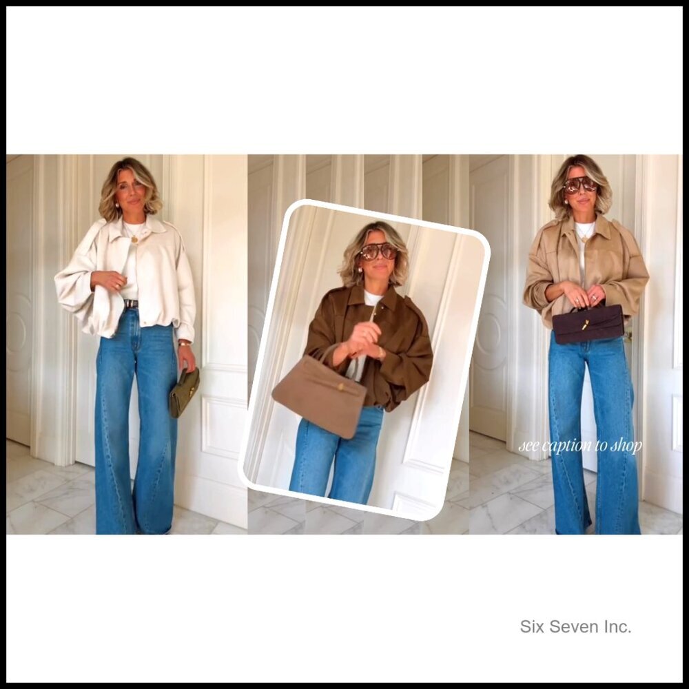 Oversized Faux Suede Bomber Jacket Cropped Lapel Streetwear Pilot Coat - Picture 7 of 7
